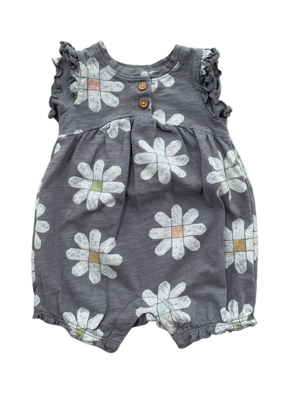 Little Co. Size 3 Months Grey Organic Henley Floral Romper